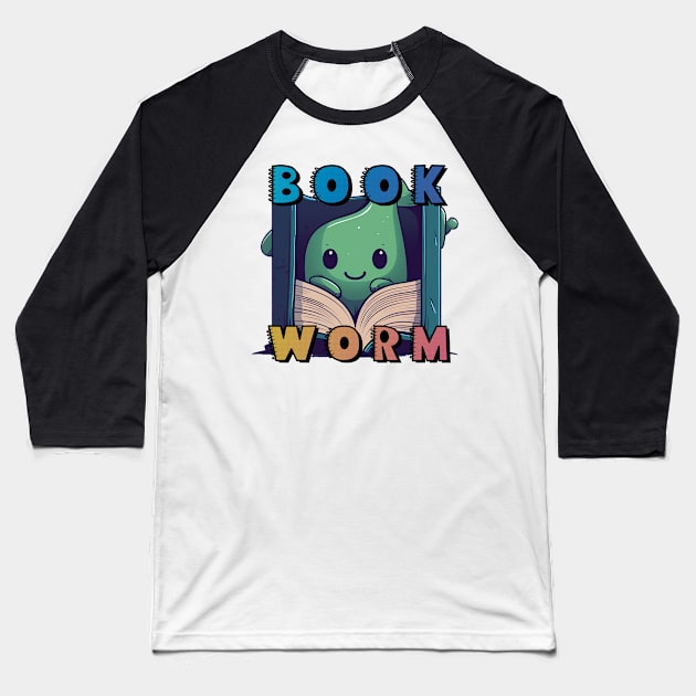 Book Worm Baseball T-Shirt by nonbeenarydesigns